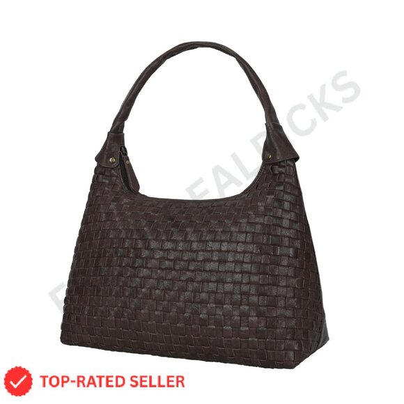 Braided Leather Tote Bag Elegant Vintage Chic Hobo Shoulder Bag
